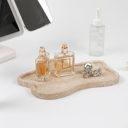 Faticdorr Marble Tray, Marble Vanity Tray 10.8" x 8", Bathroom, Decor for Trinket Perfume Jewelry Candle, Beige, 11 Inch Cloud