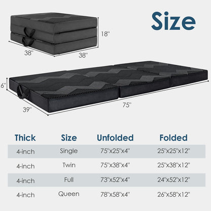 INGEROOM Foldable Mattress Twin - Memory Foam 4 inch Trifold Mattress for Camping, with Portable Handle, Non-Slip Folding Floor Bed Sofa for Guest Travel Yoga, Washable Breathable Cover