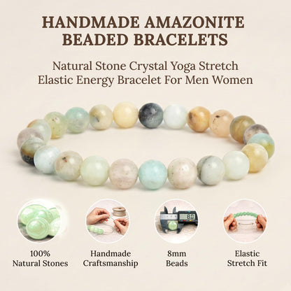 Elm City Direct 8mm Natural Stone Beaded Bracelet – Unisex Crystal Stretch Bracelets for Men & Women, Chakra & Healing Jewelry, Gift-Ready Beaded Bracelets (Amazonite, 8mm)