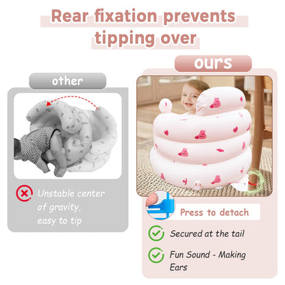 Inflatable Baby Seat for Babies 3-36 Months，[Squeaky Sound & Anti-Fall Design] Inflatable Chair with Sound-Making Ears, Baby Seat for Sitting-Up Practice, Built-in Air Pump (Pink Bunny)