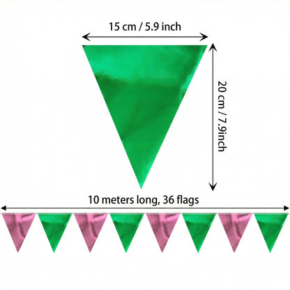 64ft Green and Pink Triangle Pennant Banner Flag Metallic Paper Bunting Garland for Hanging Backdrop Birthday Decorations Graduation Bachelorette Bridal Wedding Shower Party Supplies