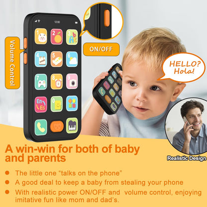 Bilingual Baby Phone Toy Phone for Toddler 1-3, Fun Early Learning Musical Baby Toys for 6-12 Months with Sounds and Light, English/Spanish, Gift for 1 Year Old Boys Girls Kids Infant, Black