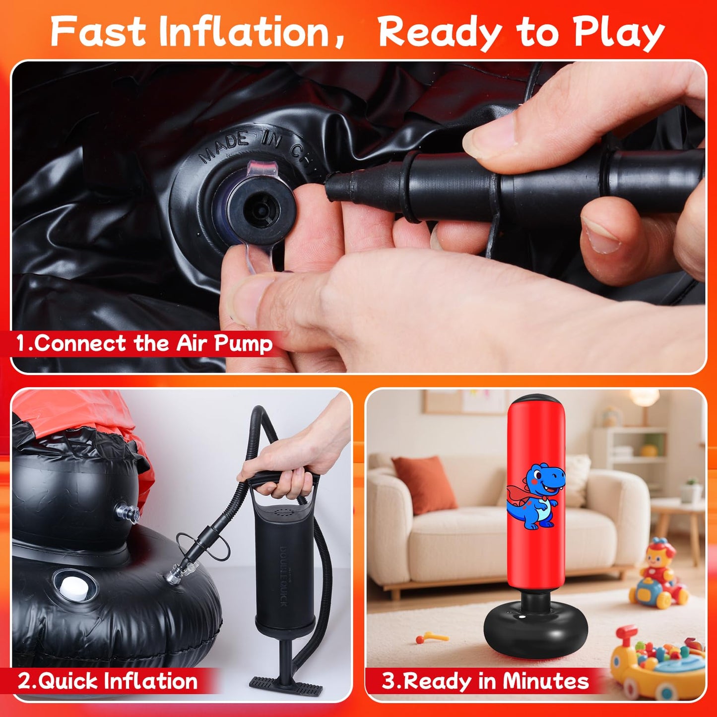 Inflatable Punching Bag for Kids: Qoosea 48 Inches Kids Bop Bag Boxing Gloves & Air Pump Dinosaur Toy Gift for Toddler & Kid Ages 3-8,Freestanding Punching Bag Easy to Inflate,Durable Safe Boxing Bag