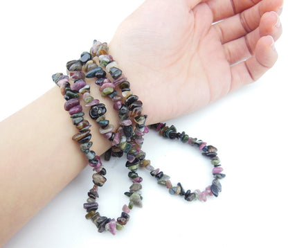 HAAMIIQII 5-8mm Natural Tourmaline Chips Beads Irregular Chip Stones Loose Gemstone Beads for Jewelry Making Strand 30 Inch
