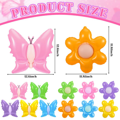 Realspring 12 Pcs 12 Inch Spring Summer Inflatable Outdoor Decorations Butterfly Flowers Inflatable Hanging Ornament Large PVC Spring Summer Butterfly Flowers Blow up Yard Party Indoor Outdoor Decor