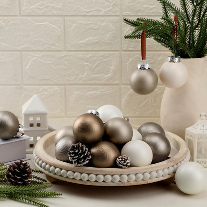 Suilung 12 Pcs Modern Neutral Christmas Ball Ornaments Set 2.4 Inch Rustic White Brown Xmas Baubles Shatterproof Textured Farmhouse Modern Christmas Decor for Xmas Tree Holiday Indoor Home Decor