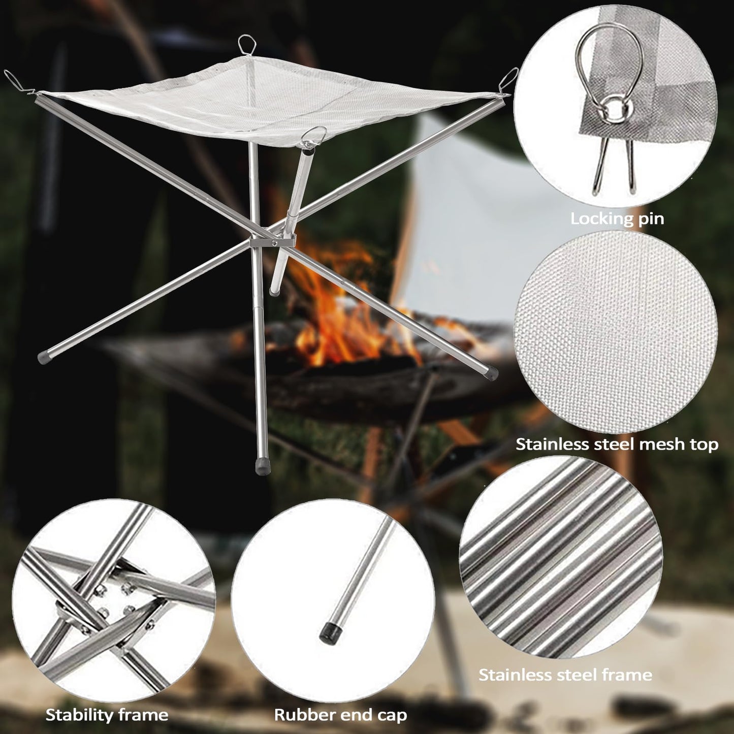 22″Portable Fire Pit for Camping,Large Upgrade Collapsing Stainless Steel Mesh Outdoor Fire Pits for BBQ Heating,Bonfire,Barbecue,Patio,Backyard,Garden(Carrying Bag Included)