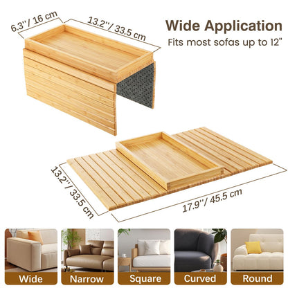 Kssiaz Couch Arm Tray, Bamboo Sofa Tray Table for Couch, Sofa Armrest Table, Anti-Slip Armrest Organizer, Foldable Couch Cup Holder for Snacks, Phone, Control, Cups, Natural