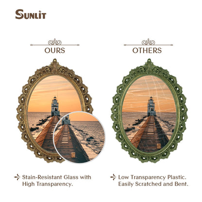 Sunlit Vintage Picture Frame 5x7 Inch, Oval Antique Photo Frames with Glass Front, Luxury Photo Display, Tabletop Wall Hanging, Gift Ideas, Bronze