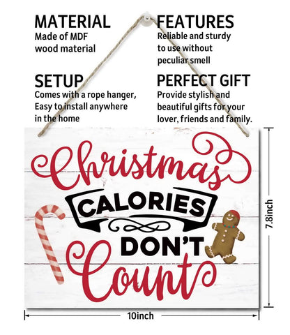 Humorous Christmas Wooden Door Hanging Sign, "Christmas Calories Don't Count", Merry Xmas Sign, Party Supplies Favors, Xmas Gift 10 X 7.8 in