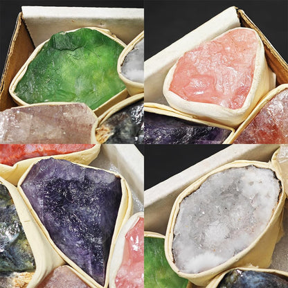 9 PCS Healing Crystals Raw Stones Set Natural Rock Minerals Specimens Collection Natural Amethyst White Crystal Fluorite Rose Quartz Assorted Gemstones Raw Energy Meditation(Crystal Rough Stone Set)