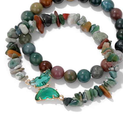 GolbalJew Indian Agate Beaded Bracelet for Women Healing Crystal Stone Beads Stretch Bracelets Butterfly Charms Jewelry Women Gift