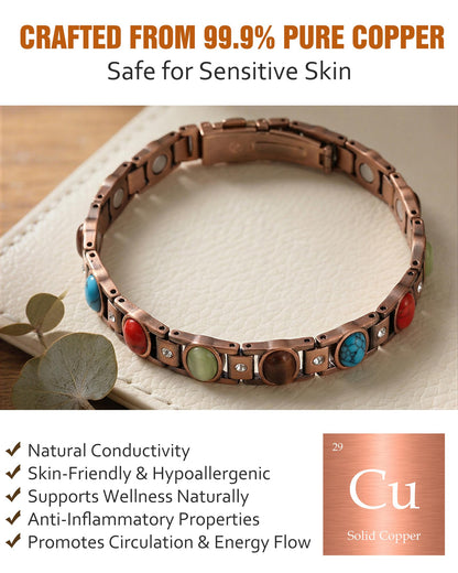 Jecanori Pure Copper Bracelets for Women, Ultra Strength Magnetic Bracelet with 3500 Gauss Magnets & Natural Turquoise Stones, Adjustable Jewelry Gift