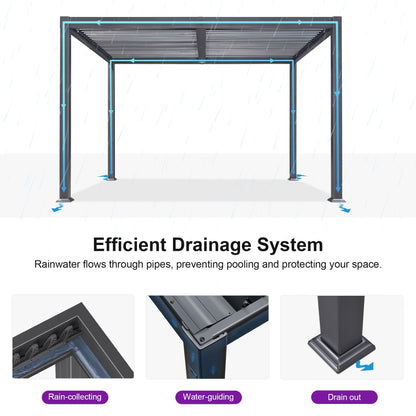 PURPLE LEAF Louvered Pergola 10' x 12' Aluminum Outdoor Pergola with Adjustable Louvers Roof and Integrated Drainage System 70 Mph High Wind Resistant Small Pergolas for Patio Deck Porch Yard