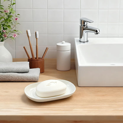 Aenfaiy Ceramic Soap Dish for Bath Sink- Modern White Bar Soap Holder for Shower - Easy to Clean Multi-Purpose Oval Soap Dishes for Soap Bar, Sponges, Jewelry, Small Items | Fits Bathroom & Kitchen