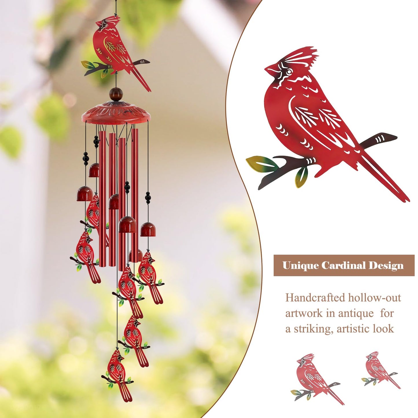 for Women Cardinal Wind Chimes for Outside, 35'' Metal Cardinal WindChimes Gifts for Women/Men, Decoration for Outdoor, Home, Garden, Patio, Backyard