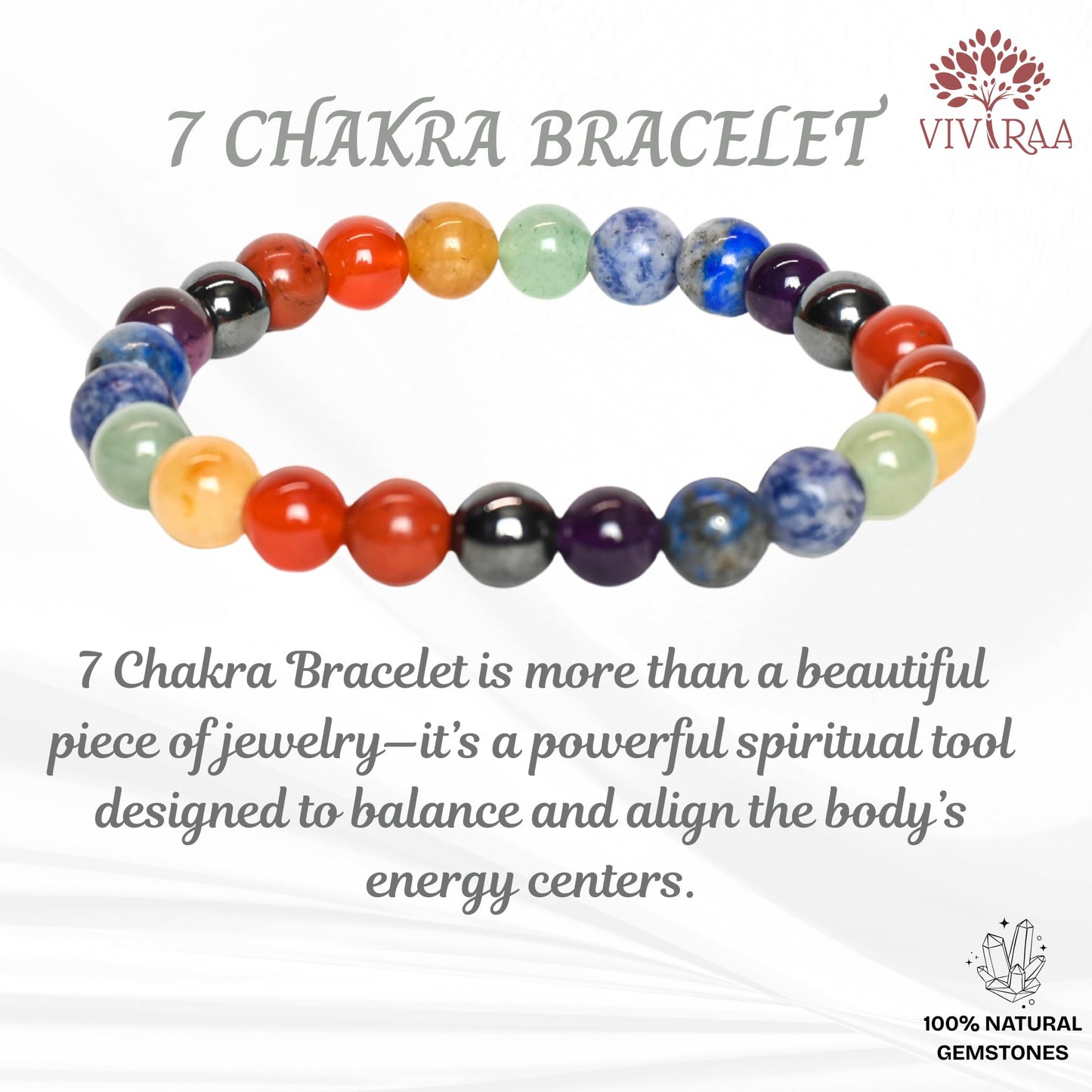 VIVIRAA 7 Chakra Bracelet - Handmade Healing Crystal & Gemstone Bracelet for Spiritual Balance, Positivity, Good Luck, Money & Prosperity | Unique Gift for Women/Mom (7 Chakra - MultiColor)