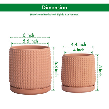 D'vine Dev 6 Inch 4 Inch Terracotta Indoor Planter Pots with Drainage Hole and Saucer, Beaded Design Flower Pots, Set of 2, Terracotta Color, 27-D-U-7