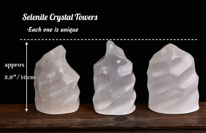 AMOYSTONE Selenite Crystal Tower Flame Shaped Stone Large Healing Crystal Meditation Home Decor 4"