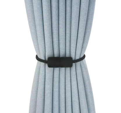 2 Pack Magnetic Curtain Tiebacks Modern Handmade Rope Curtain Tie Backs Decorative Drapes Holdbacks for Home Outdoor Bedroom Decorative Curtain (Black)