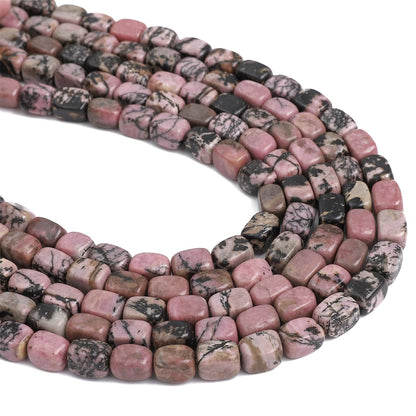 BEADIA Natural Rhodochrosite Cuboid Stone Loose Semi Gemstone Beads for Jewelry Making 8mmx12mm 38cm/Strand