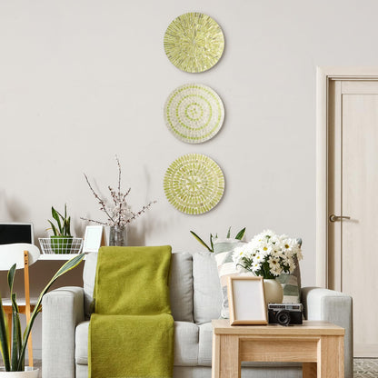 Tioncy 3 Pcs 11.8 Inches Spring Lime Green Mother of Pearl Shell Plate Lime Green Wall Art Mosaic Wall Sculpture Shell Handmade Hanging Plates Arts for Bedroom Bathroom Home Office Hotel
