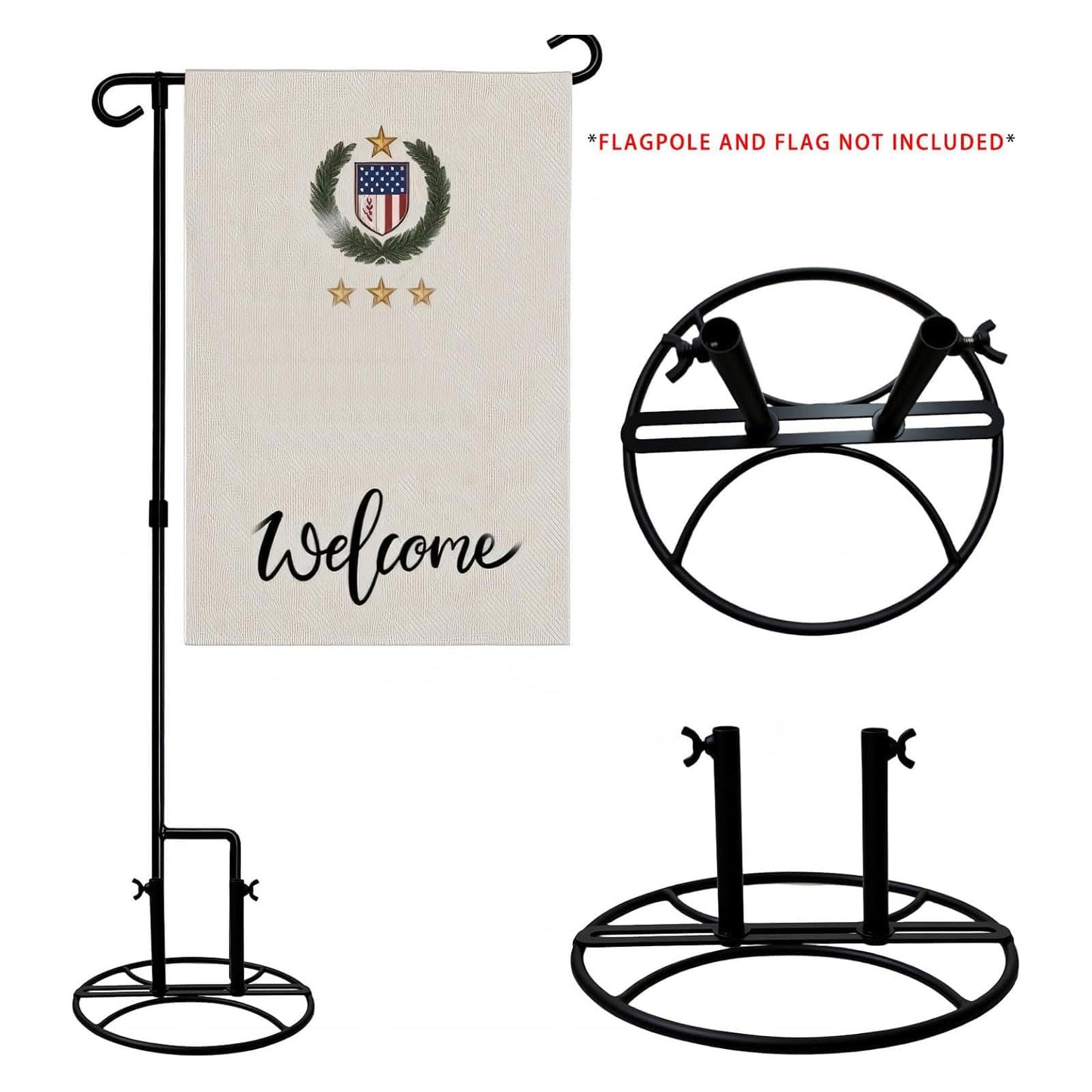 SMQLJXC 2026 Adjustable Width Garden Flag Stand Base - Metal Bracket Base (Adapter)