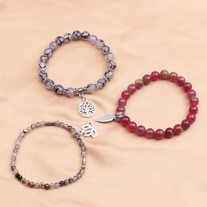 UEUC Tree of Life Yoga Healing Stone Bracelets, Multilayer Lotus Chakra Stone Reiki Bracelet Sets, Anxiety Crystal Natural Stone,for Women Stress Relief(#74)