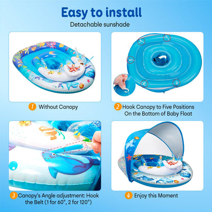 Foxgor Extra Large Baby Pool Float with UPF50+ Canopy, Anti-Flip Double Air Chambers, Adjustable Seat for Infant Toddler 6-36 Months, Ocean Toys | CPC Certified | ASTM F963 | for Pool Beach