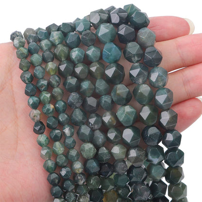 BEADIA Faceted Natural Moss Agate Stone Round Beads 8mm 36cm/Strand for Jewelry Making