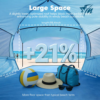 Purebox Beach Tent Sun Shelter - 2/3/4 Person UPF 50+ UV Protection Tents with Canopy, Easy Setup Lightweight Beach Shade Tent, Portable Beach Cabana Sun Shade Shelter