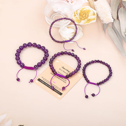 AD Beads 4mm Amethyst Bracelet - Stone of Love Guardian - Handmade Natural Stone Crystal Bracelet with Adjustable Macrame String - Yoga Healing Power Energy Gifts for Men and Women
