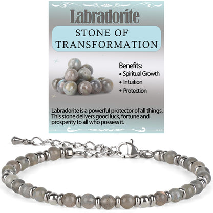 4mm Labradorite Tiny Beaded Bracelets For Women, Energy Gem Charm Jewelry Adjustable Bracelet Gifts for Mom, Daughter, Wife, Coworkers, Friends, Bestie