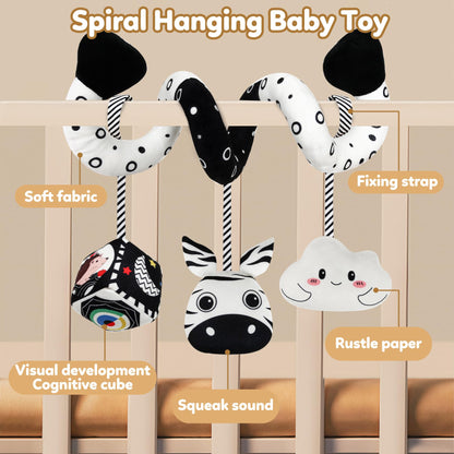 GKDOMS Baby Spiral Hanging Stroller and Car Seat Toys Black and White High Contrast Sensory Toy Newborn Plush Activity Toys Party Favors Gifts for Baby Shower -Zebra