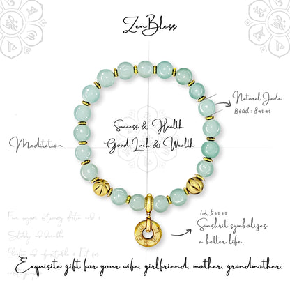 ZenBless Fengshui Porsperity Jade Bracelet Lucky Charm Feng Shui Black Obsidian Wealth Bracelet Gift for Men Women with Gold Plated Pi Xiu Pi Yao Attract Wealth Good Luck(Green) (green)