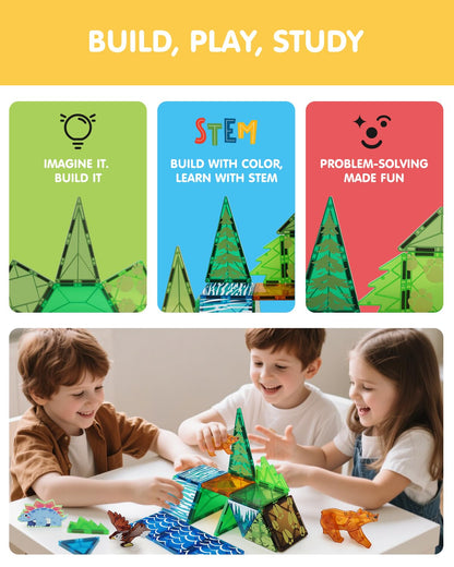 Givzan Magnetic Tiles Animals & Dinosaurs Toys, STEM Educational Building Blocks, Sensory Set 35 PCS for Toddlers Kids Ages 3-5 5-7, Boys Girls Birthday Gift Age 3+