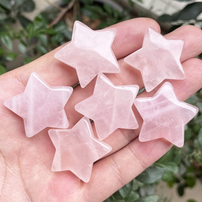 Fekuar Rose Quartz Crystal Star Chakra Stones for Reiki Healing Yoga Balance Meditation Polished Mini Pocket Palm Stone 1 Inch (30mm)