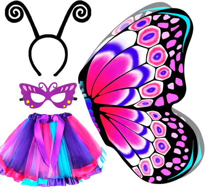 IROLEHOME Kids Fairy-Butterfly-Wings-Costume for Girls Toddler Dress-Up Clothes Tutu Antenna Mask Halloween Gifts Party Toys