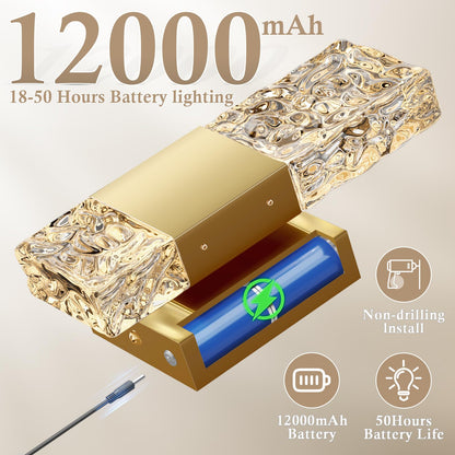 camuucci Battery Operated Wall Sconce Rechargeable Battery Powered 12000mAh Wall Light Indoor Not Hardwired Wall Lamp Fixtures for Bedroom Living Room 2Pack