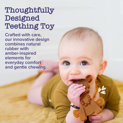 Bambeado LittleBamber Baby Teething Toy - Made with Natural Rubber & Amber Elements - Gentle Support, Easy to Hold, Simple to Clean - Cute Giraffe Teether Toy - Alternative to Amber Teething Necklace