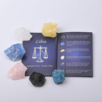 Crystals and Healing Raw Stones, Natural Gemstone Raw, 6PCS Crystals Constellation Sets for Gifts, Yoga Meditation (Libra)