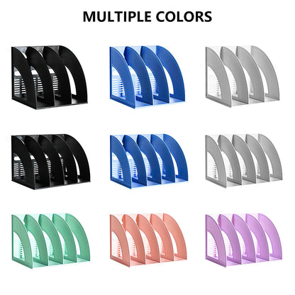 SAYEEC File Holder Storage Folder 4 Compartment Standing Desktop Hollow Organizer Blue Files Shelf Frame Thicken Plastic Paper Notebook Magazine Bookstore for Office School Supplier Students