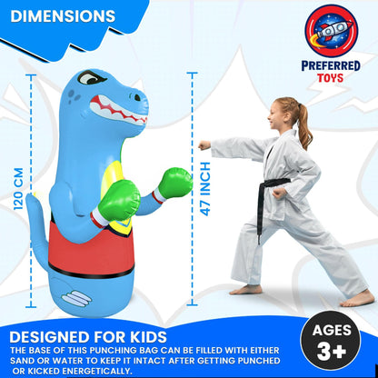 Inflatable Punching Bag for Kids - Bop Bag Inflatable Punching Toy - Inflatable Dinosaur with Instant Bounce Back Movement - Bottom Space Can Use Either Sand or Water (47” Height)