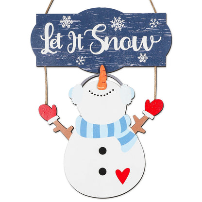 Winter Snowman Sign Decorations, Wooden Let It Snow Snowman Door Sign, Winter Decor for Door Wall Christmas Holiday Home Office School Decor (Snowman)