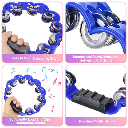 AOKISY 15 Pcs Petal Tambourine Set-with Sand Hammers Jingle All the Way!Double Row Metal Jingles Hand Held Percussion Drum for Bar Party KTV School Family Christian Dance Christmas Charity Project