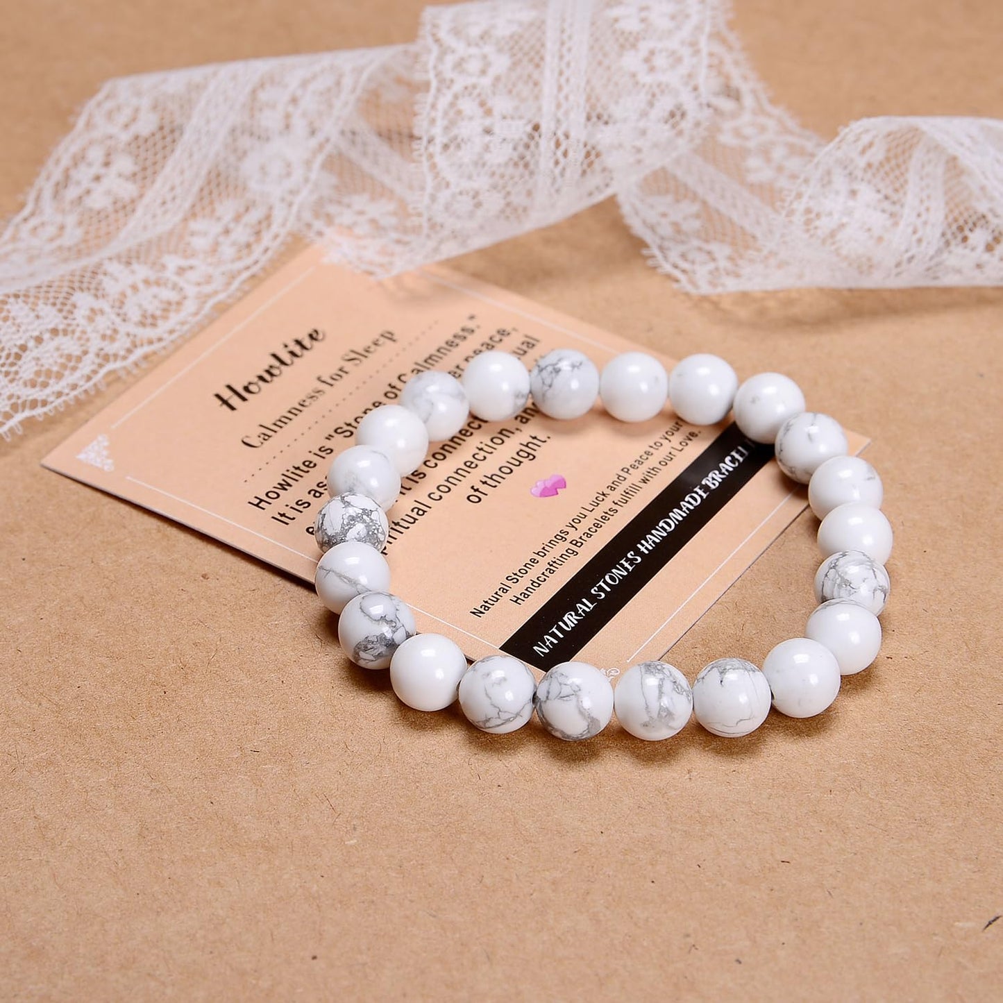 AD Beads Handmade Gemstone Stretch Elastic Bracelet Crystal Healing Reiki Nature's Beauty and Spiritual Essence Unisex (6mm, Howlite (Calmness for Sleep))