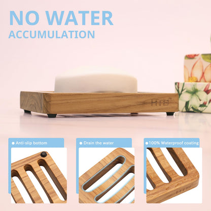 Slotted Bar Soap Holder Teak Wood by HTB, Kitchen Wooden Sponge Holder, Self Draining Soap Dish for Shower, Sink, Bathroom, Bathtub, RV