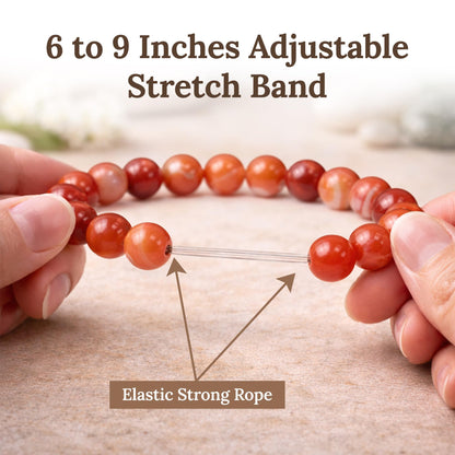 Elm City Direct 8mm Natural Stone Beaded Bracelet – Unisex Crystal Stretch Bracelets for Men & Women, Chakra & Healing Jewelry, Gift-Ready Beaded Bracelets (Red Sardonyx, 8mm)