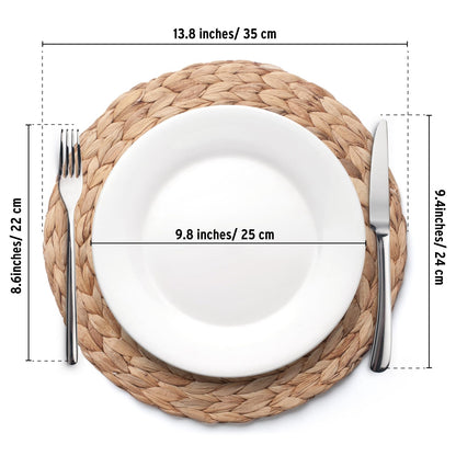 6 Pack, Round Woven Placemats, Natural Water Hyacinth Wicker Place mats, Braided Straw Table Mats, Charger Plates for Dining Table, Fall, Thanksgiving, Christmas (13.8 inch)
