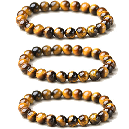 Cryhand Tigers Eye Protection Handmade Bracelet Best Present For Men Women Attract Wealth Chakra Feng Shui Stretchy Beaded Bracelets Lucky Friendship Bracelet (Tigers 3PCS)